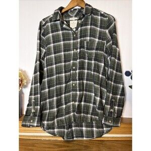 American Eagle Women’s Green White Plaid Button Up Shirt Soft Large